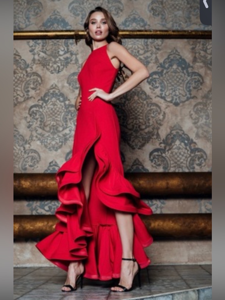 Nwt Betsy & Adam "Arielle" Ruffle Tier Scuba Crepe Dress 4